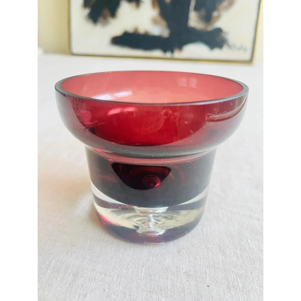 Vintage Krosno Poland Amethyst Purple Glass Votive Candle Holder Bubble Base 4